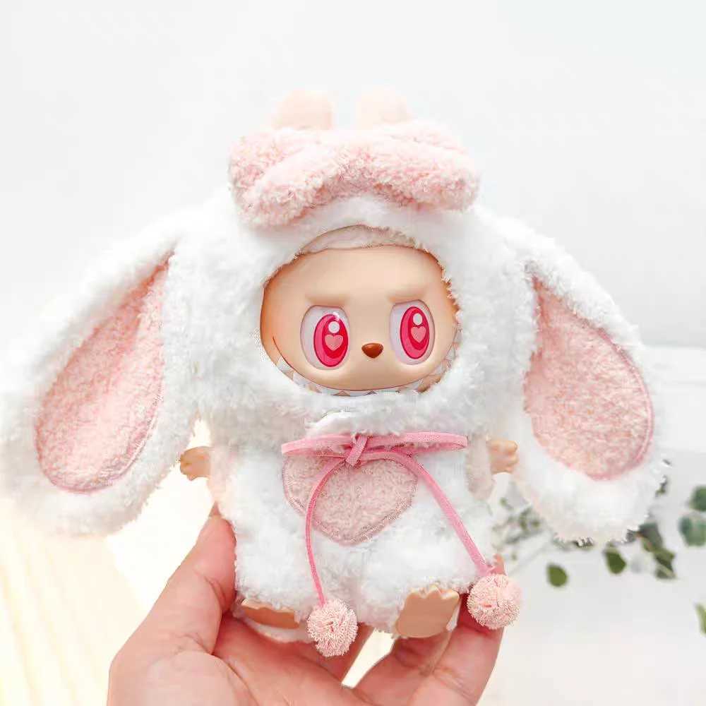 For 17cm Labubu Dolls Accessories DIY Doll Clothes Heartbeat Long Eared Furry Rabbit Costume Cartoon Dress Up Labubu OutfitT250307