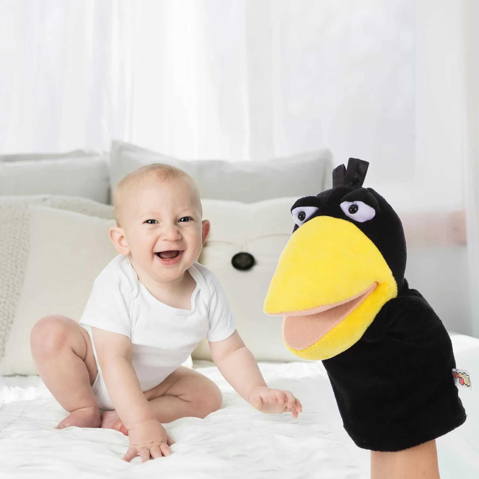 Free shipping Baby Crow Hand Puppet Parent-child Fun Toys Plush Peony Flower Fragrance Stick Animal Head Finger