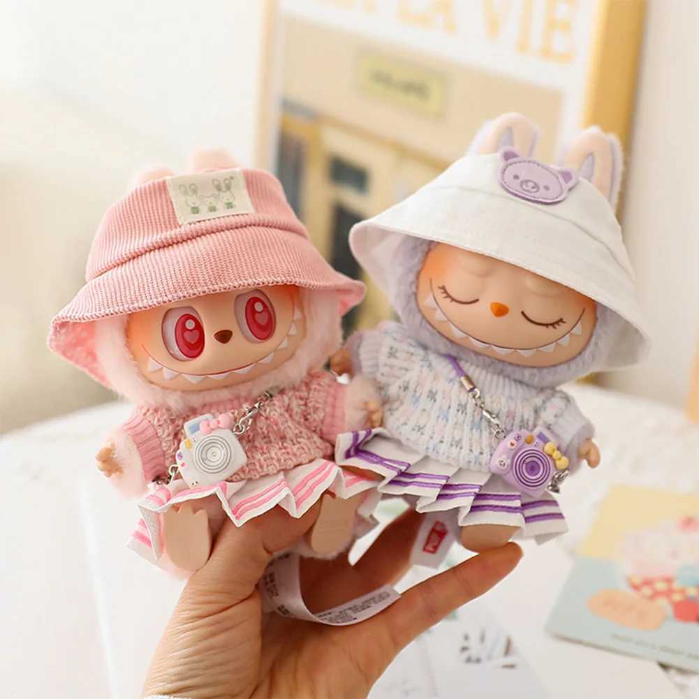 17cm Labubu Doll Clothes Set for Ropa Labubu Macaron Dolls JK Pleated Skirt with Camera and ShoesT250307