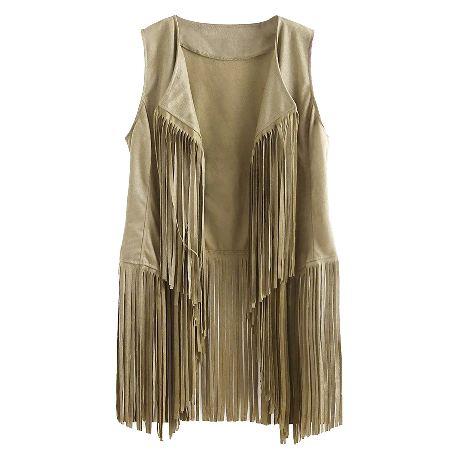 womens sleeveless vest jacket autumn ethnic Tassel pleated retro belt top hippie cardigan 250227Z