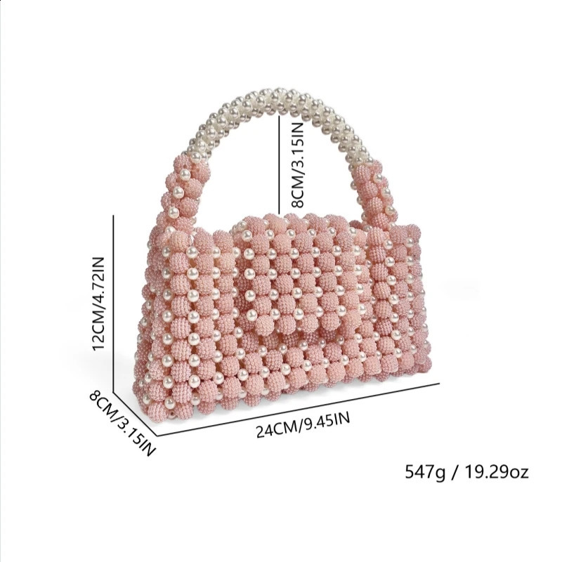 Fahsion Pink Acrylic Pearl Beaded Evening Bag for Youth Lady Womens Hand-beaded Handbag Wedding Party Clutches 250305