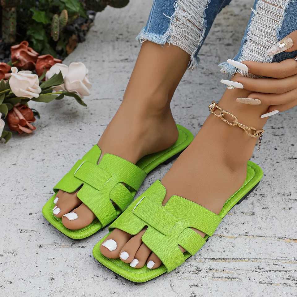 Flat botted womens slippers beach shoes he casual sandals unbutto slippers couples shoes Y250306