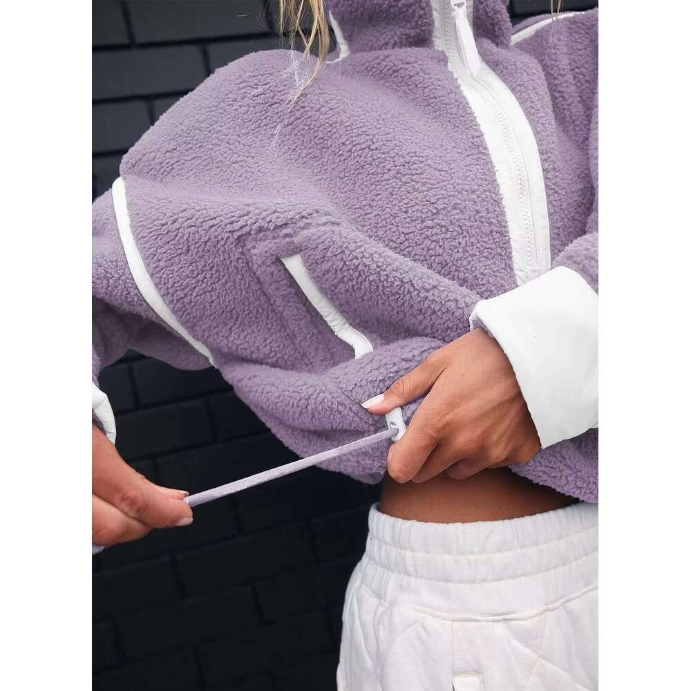 Fall Winter Fashion Casual Half Zip Turtleneck Pullover Hoodies Ladies Women's Sherpa Fleece Sweatshirt Wholesale