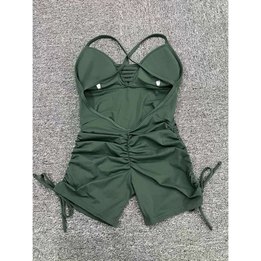 Pad Hollow Sleeveless Yoga Set One Piece Jumpsuits V Neck Sport Gym Ladies Lace Shorts Bodysuits Workout Active Playsuits KLMY