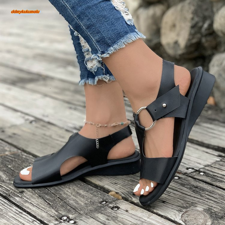 Large size minimalist circular flat bottomed fish mouth sandals 2025 summer new open toe beach women's shoes #ddmykukumalu