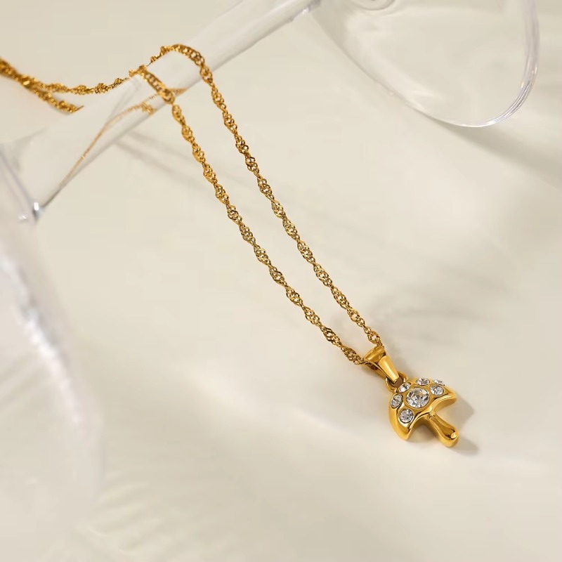 Jewellery 18K Gold Plated Tarnish Free Bohemia Stainless Steel Snowflake Zircon Mushroom Pendant Necklace for Special Occasions Gift Textured Elegant 