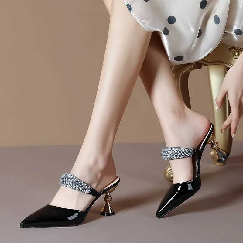 Pointed Designer Slides Fi Rhines N-Slip Wen Slippers Elegant High Heel Outdoor Pearl Party Shoes Summer New Pumps Y250306