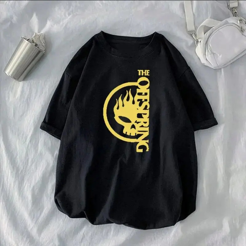 Flame Skull Head Punk Tshirt The Offspring Band Top Men Hipster Streetwear Clothing Shirts 250227