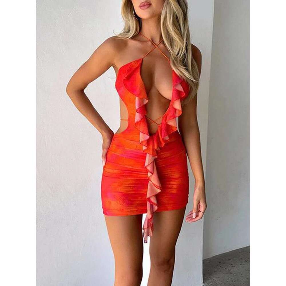 Fashion Sexy Women Summer Sleeveless Backless Hollow Out Bodycon Black Mini Streetwear Clubwear Elegant Party Dress KLMY