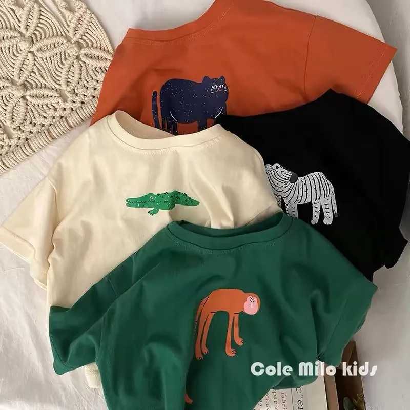 Summer Kids Cartoon Print Short Sleeve TShirt Boys And Girls Casual Fashion Cute Round Neck Tops Toddler Simple Versatile TeesT250306