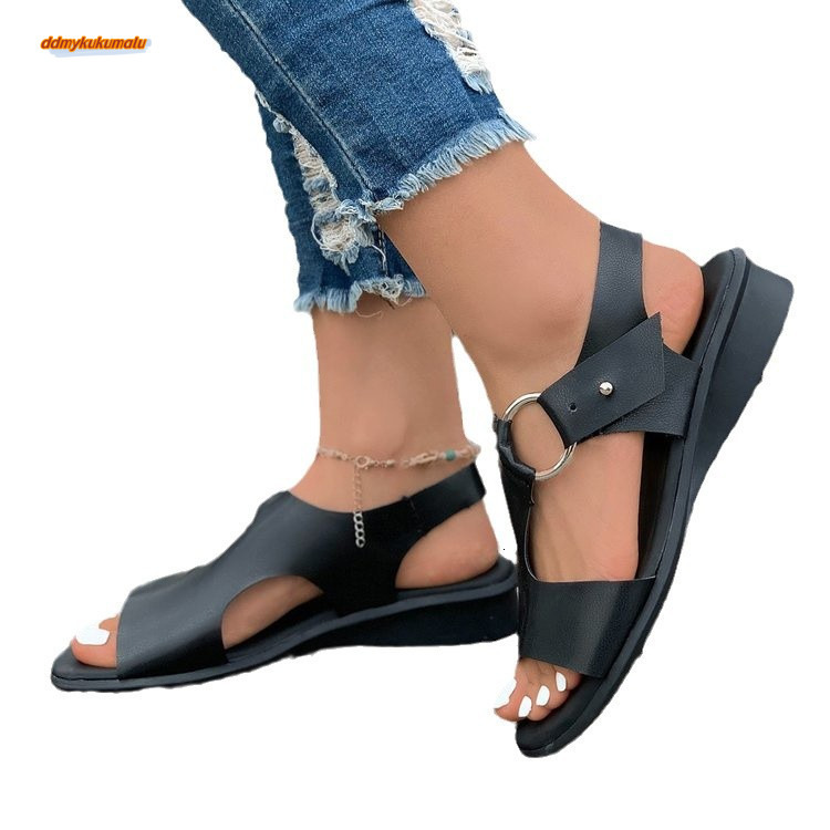 Large size minimalist circular flat bottomed fish mouth sandals 2025 summer new open toe beach women's shoes #ddmykukumalu