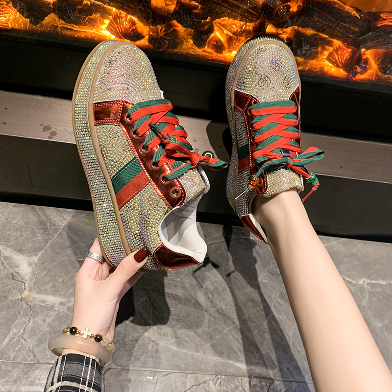 Women's Designer Shoes Luxury Platform Sneakers Top Quality Sneakers Women Skating Shoes Crystal Fashion Shiny Women's Casual Shoes Lace up 