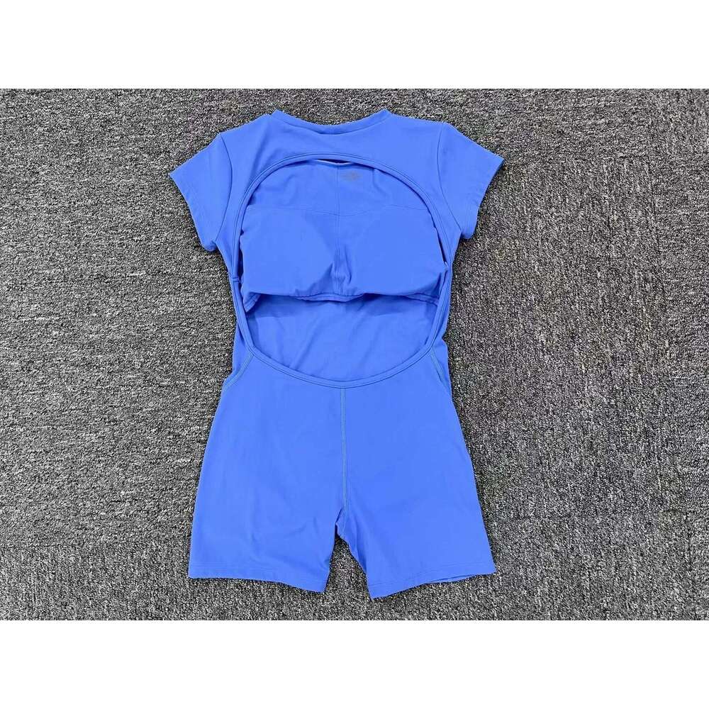 Bare Strap Chest Pad Short Sleeve Nude Yoga Jumpsuit Women Wear Bodybuilding Bodysuit Cycg Suit KLMY