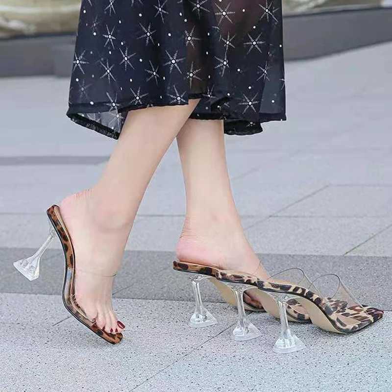 Fi Wen transparent slippers luxury summer womens shoes with heels transparent casual leopard print sandals open toe high H Y250306