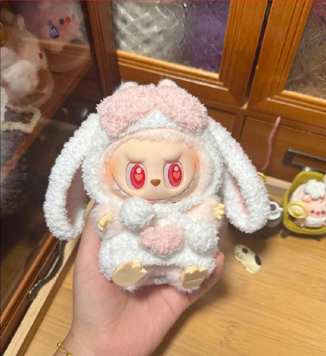 For 17cm Labubu Dolls Accessories DIY Doll Clothes Heartbeat Long Eared Furry Rabbit Costume Cartoon Dress Up Labubu OutfitT250307