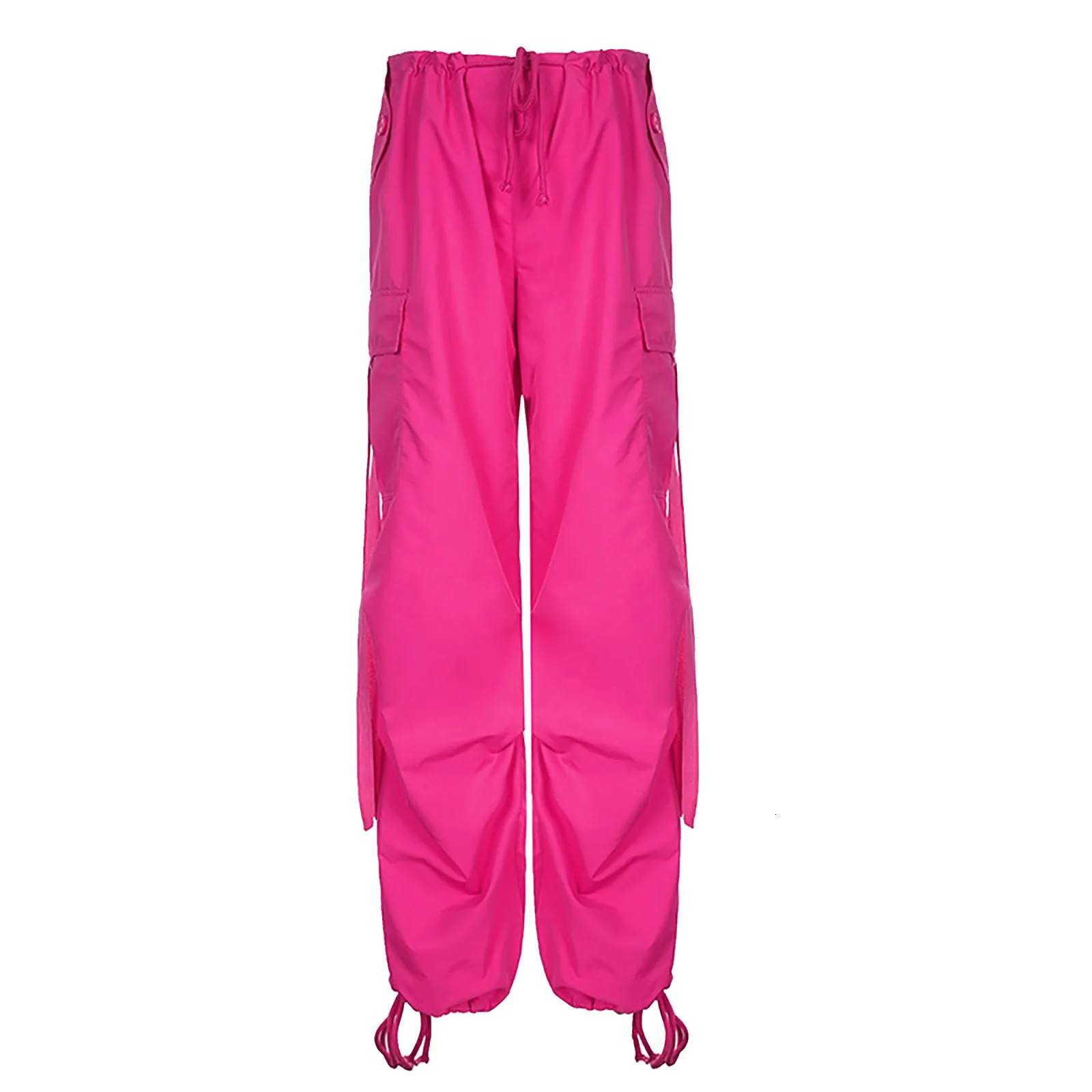 Casual Baggy Pink Wide Leg Sweatpants Trousers Drawstring Low Waist Streetwear Pants Techwear Hip Hop Punk Trendy Cargo 250306