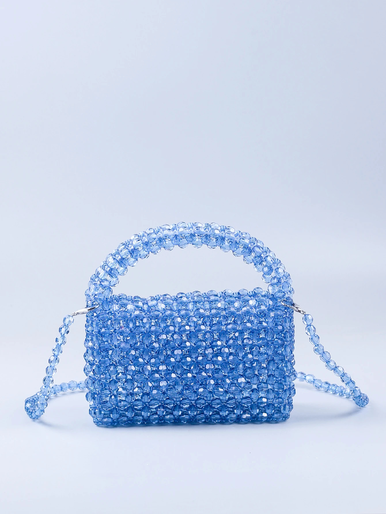 Small and Pure Handmade Beaded Hollow Crystal Beads Knitted Handheld Banquet Candy Color Small Square Bag 250306