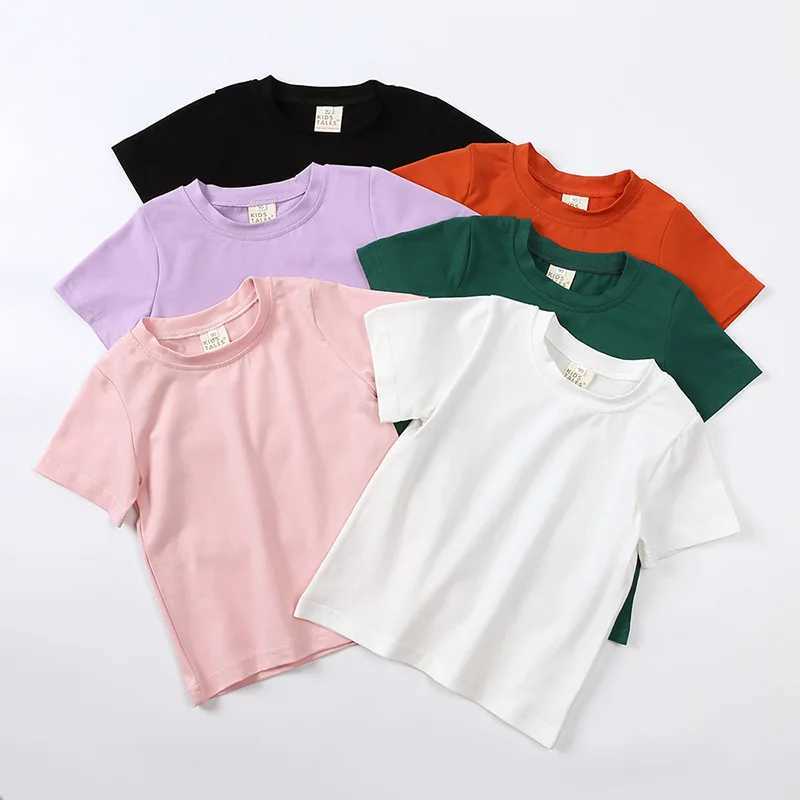 2025 Summer Kids Boys Girls T-shirt Solid Cotton Breathable Teenager Short Children Casual Shirt For 12M-9T Baby Korean Top T250603