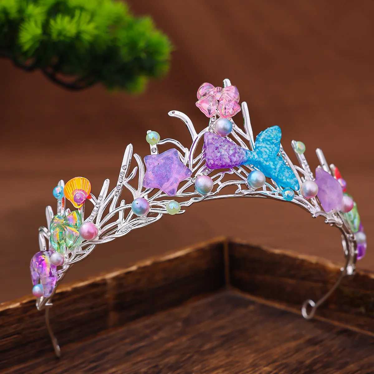 Handmade Mermaid Fish Crown Ocean Style Costume Seashell Starfish Hair Accessories for Wen Girls Princess Birthday Party Tiara X250306