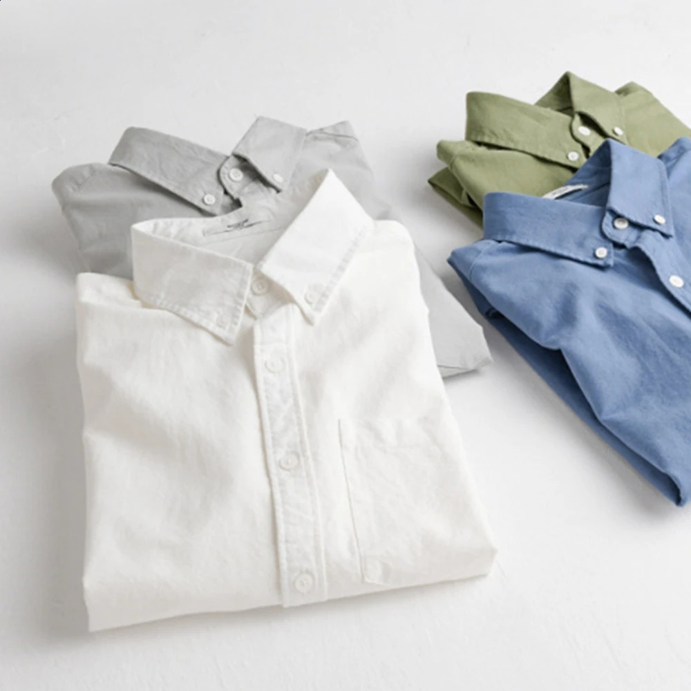 Spring cotton long sleeve shirts for men Solid regular white shirt Business Casual mens soft clothes Tops 250227