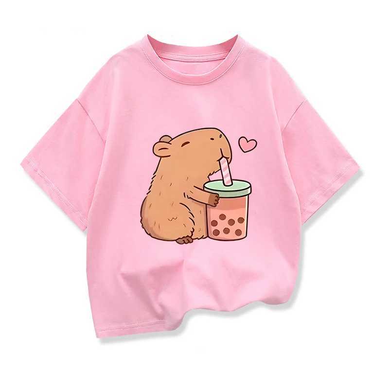 Capybara Kids Clothing Tees Summer Printed Cartoon Fashion Short Sleeve Girls T-shirt Popular Design Childrens T Shirts O-neckT250306