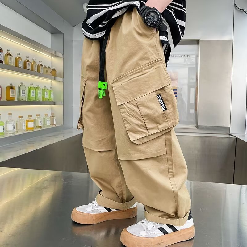 Ddmyshoesvip Boys Workwear Pants Spring Summer Thin Styles Middle Aged Young In Autumn Boys With Straight Sleeves And Loose Legs Street Dance Trend Fo