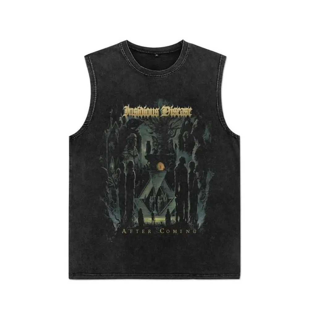 Vintage Washed Vest Hip Hop Streetwear 100% Cotton Tank Top Mens Gothic Letter Print Sleeveless Y2K Punk Rock T Shirt SummerT250318