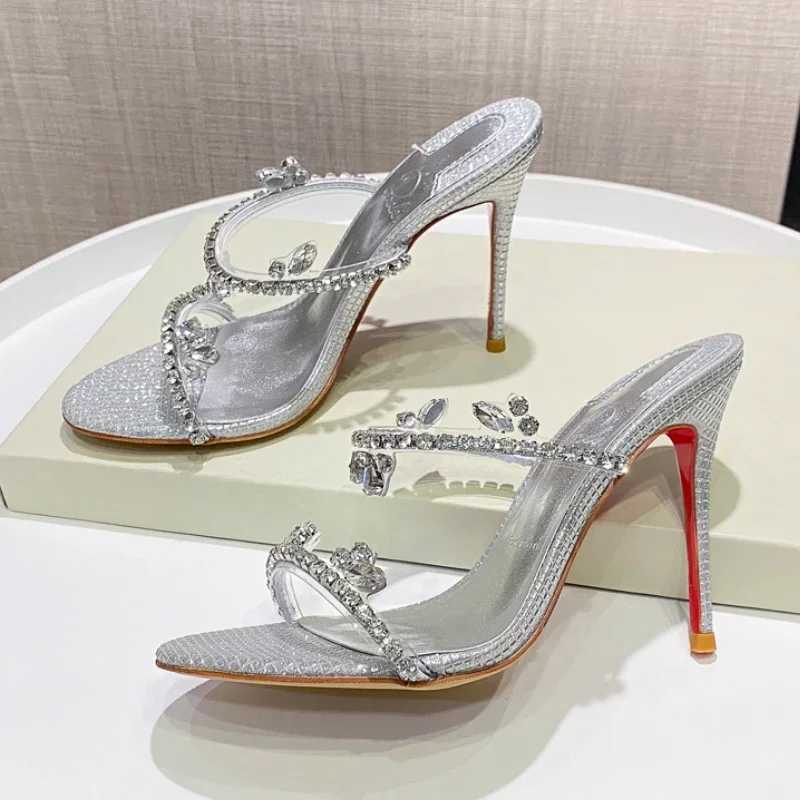 Straight with Sier Rhine Sandals Wens Stiletto Heel 2025 Summer New Crystal Transparent Sandals Temperament High H Y250306