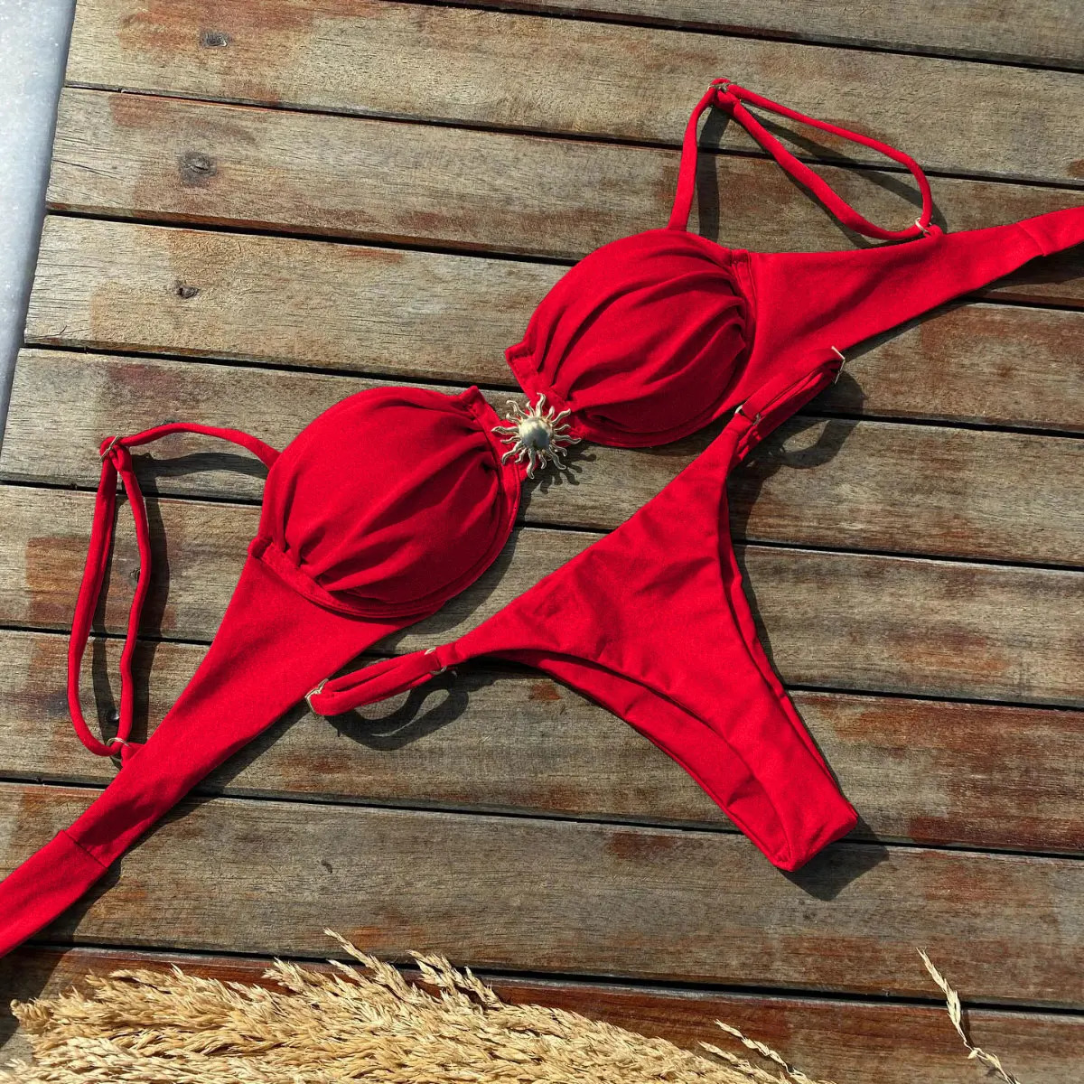 Sexy swimsuit bandage bikini womens solid shimmer long leg twopiece underwear beach wear Bandeau Biquini 250306