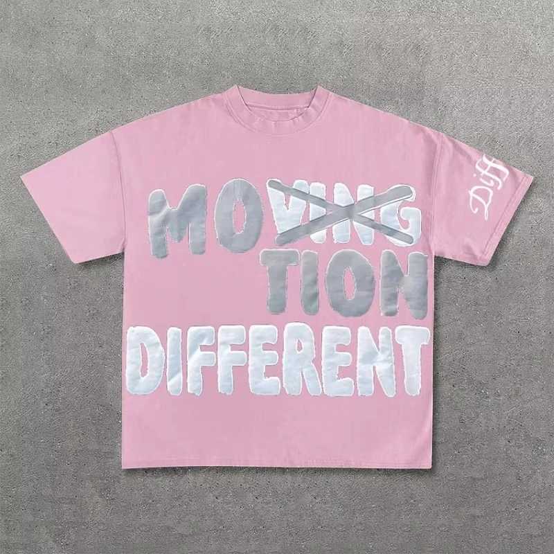 Vintage Motion Different Graphic 100% Cotton Short Sleeve T-Shirt Men Y2K Short Sleeves Oversize Tshirt Streetwear Women Tops X250306