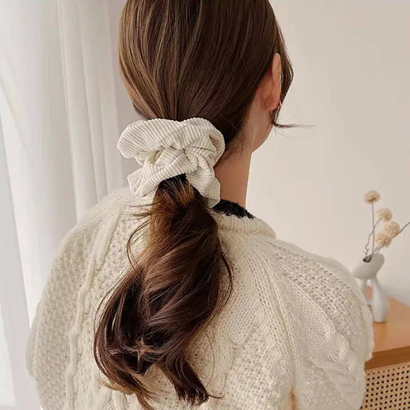 Vintage Solid Color Corduroy Stripe Hair Scrunchie Elastic Hair Bands Korean Hair Accessories For Women Girls Ponytail Headwear250304