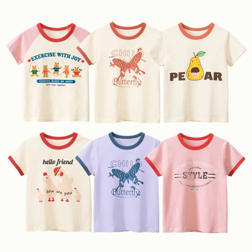 2023 Children Girls T-Shirts Clothing 100% Cotton Short Sleeve Butterfly Bear Rabbit Cartoon Kids Boys Casual Sport Top TeesT250306