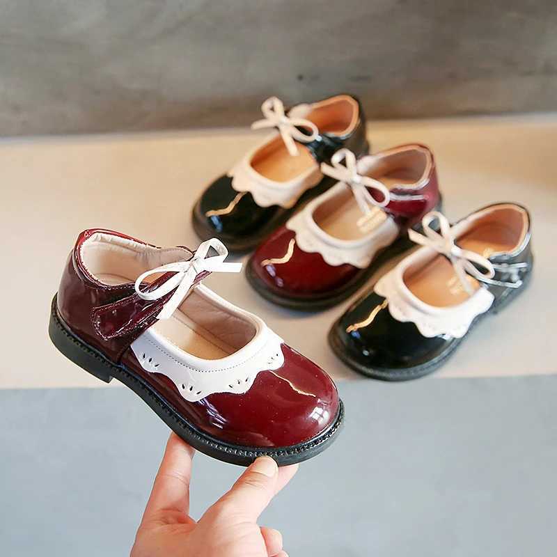 Children Mary Janes Red Black Ruffles Bowknot Patent Leather Kids Princess Shoes 21-30 Round Toe Spring Fashion Girls Flat ShoeT250306