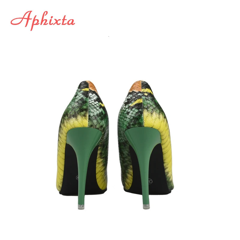 Aphixta Snake Prints Leather Pumps Women Shoes 10cm stiletto Heels Pointed Toe Office Party Dress Shoes Woman Big Size 42 250306