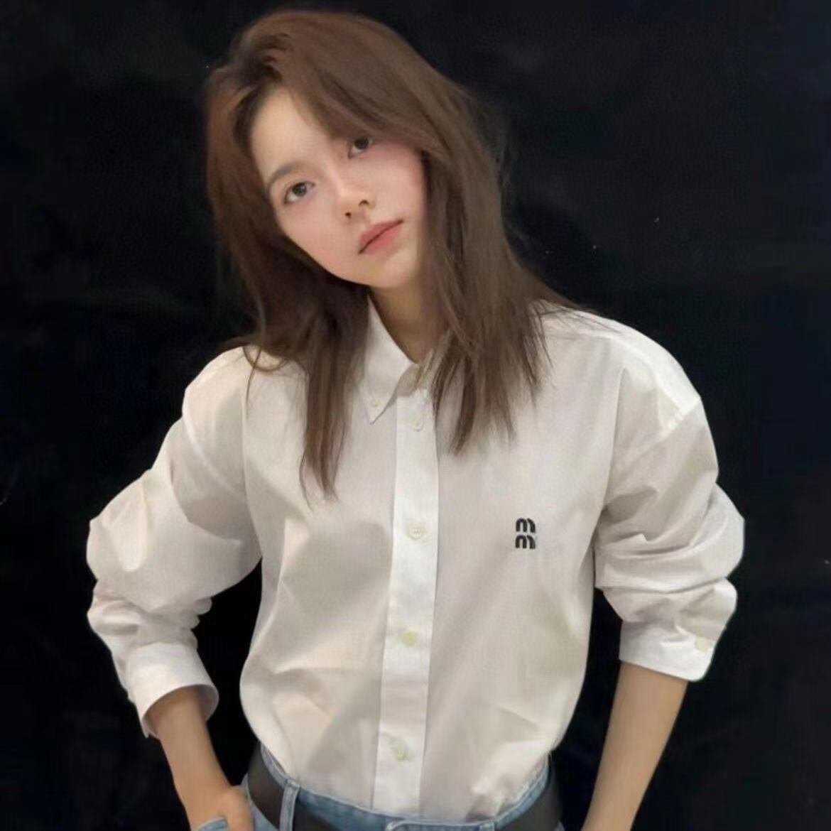 Loose Designer shirts women blue Blouse fashion spring embroidery Base Shirt womens long sleeve lapel coat tops