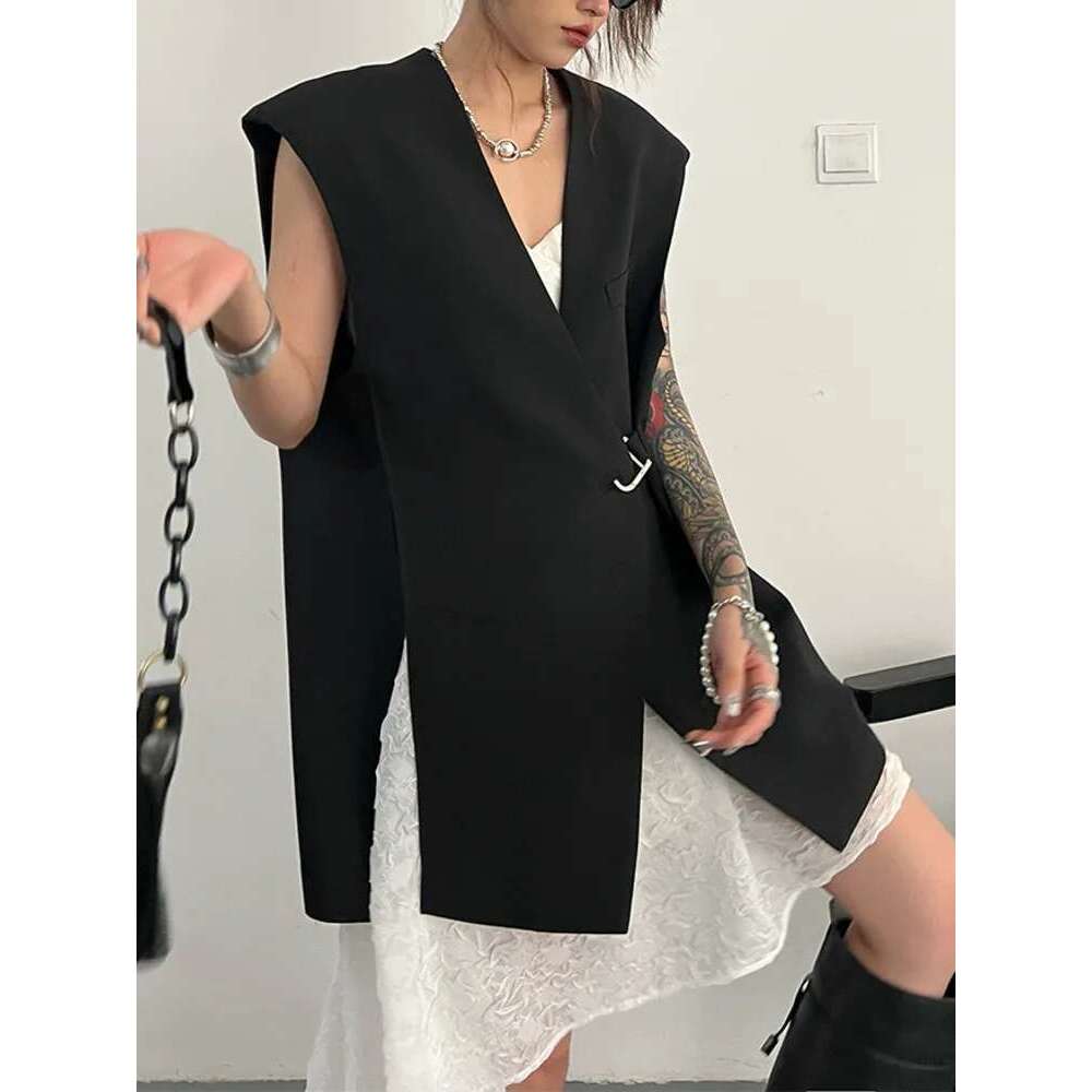 Loose Silhouette Sleeveless Collarless Blazer Vest Camisole For Women 2024 Spring Autumn New Fashion Female Clothing
