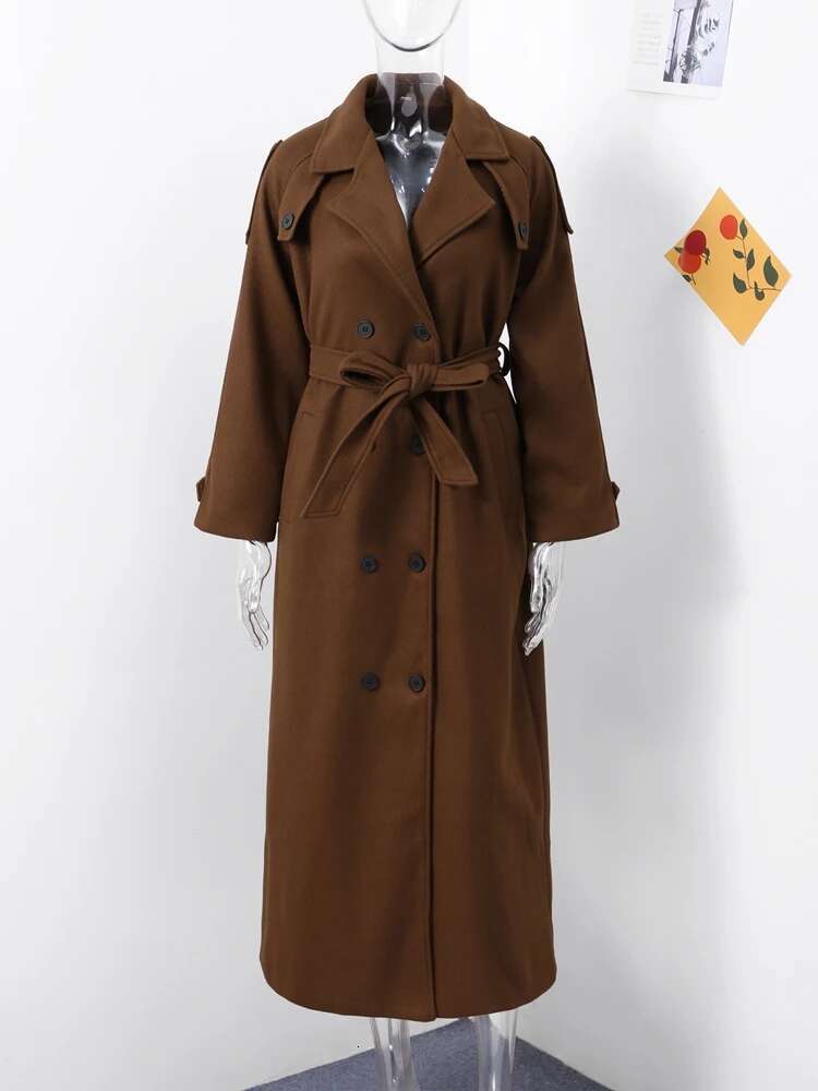 Street Long Trench Coats With Belt Women Black Loose Lapel Double Breasted Full Sleeve Overcoat 2025 Early Spring Lady Outwears