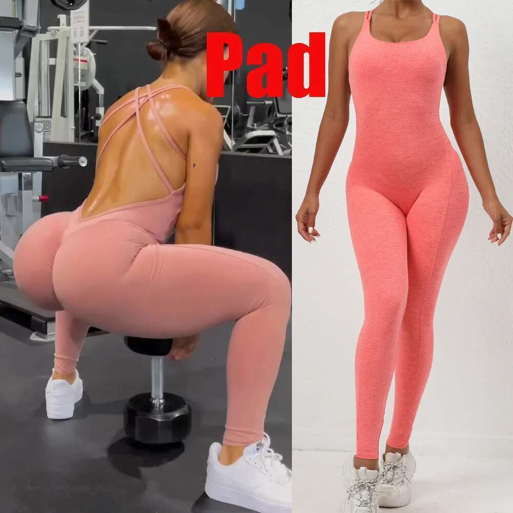 New Pad Lycra Active Wear Gym Yoga Set Fiess Scrunch Legging Women Workout Female Sports Outfit Suits Exercise Jumpsuit KLMY