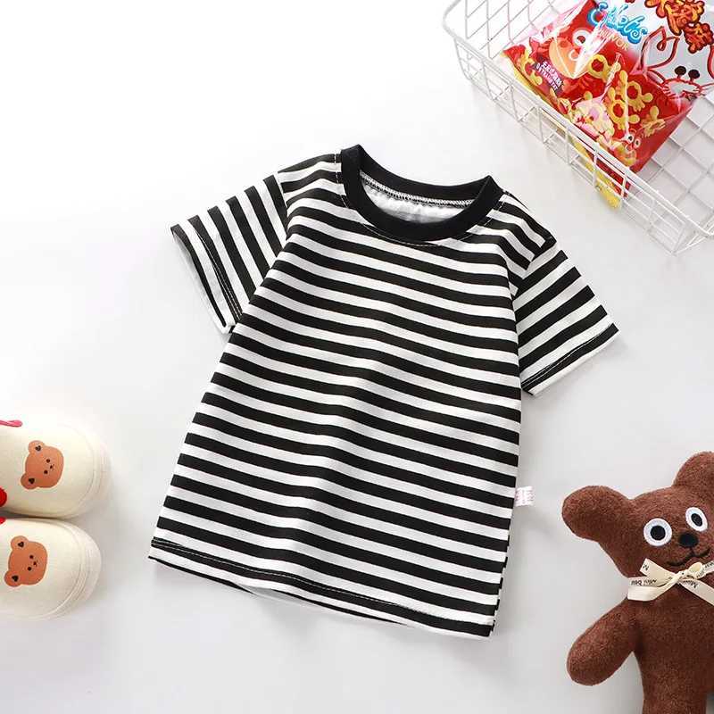 Childrens Short-Sleeved Tees Boys Girls 2024 Summer New Striped T-Shirt Baby Bottoming Shirt Casual Clothes Kids Tops 1-7YearsT250306