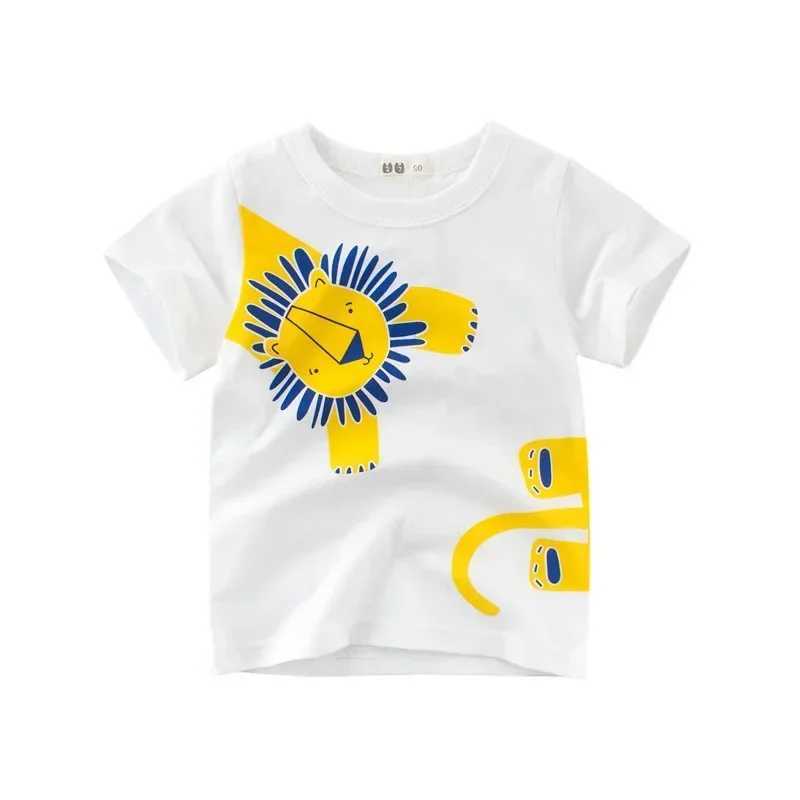 2025 Summer Cartoon Print Boys Girls T Shirt Giraffe Lion Monkey Short Sleeve Boy T-Shirts Kids Clothes Toddler Cotton Tops 10YT250306