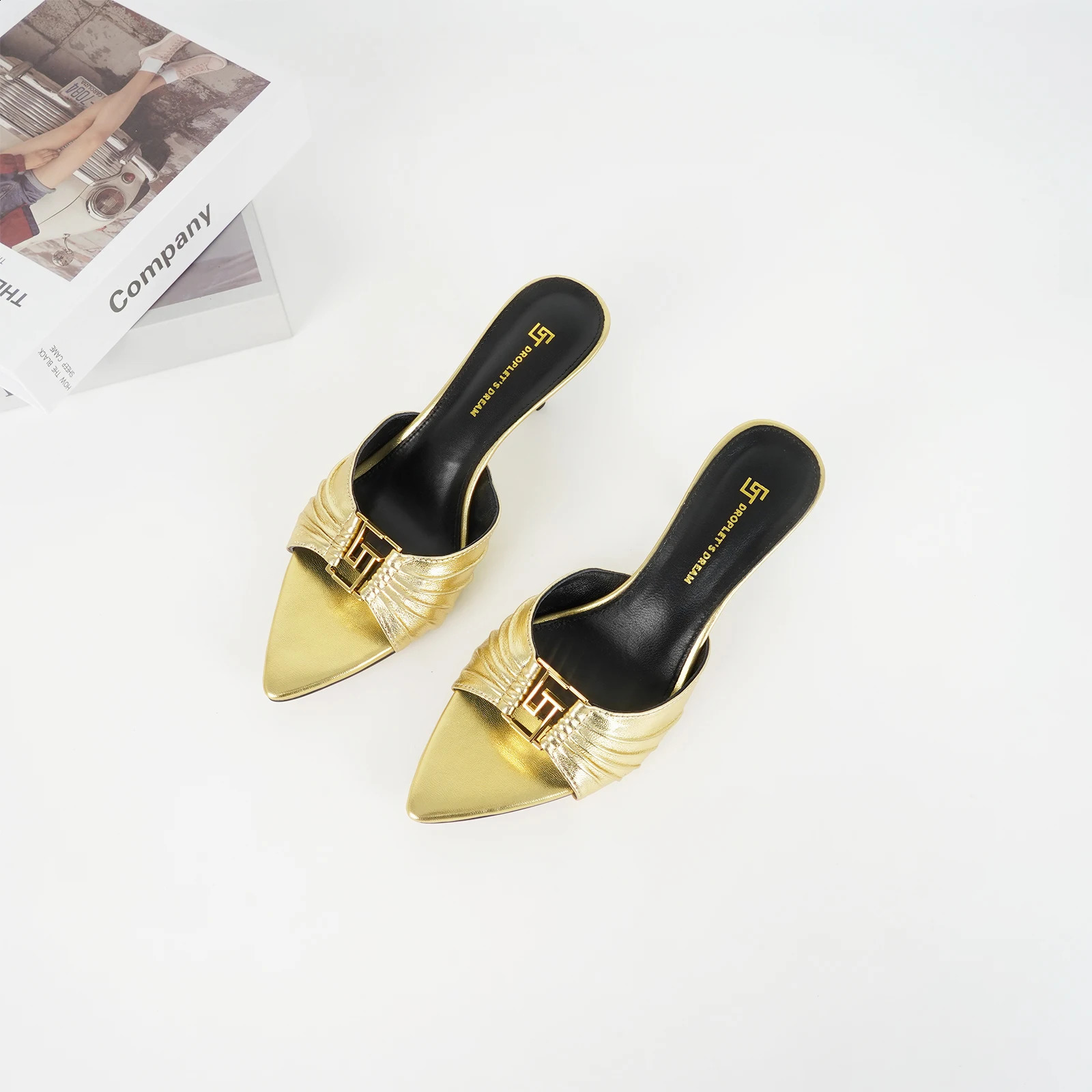 Ladies high heels plus size pointed toe exposed toe slim heel slippers luxurious leather party shoes summer style 250305