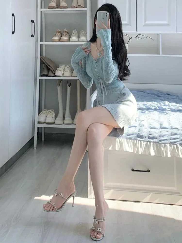 Straight with Sier Rhine Sandals Wens Stiletto Heel 2025 Summer New Crystal Transparent Sandals Temperament High H Y250306
