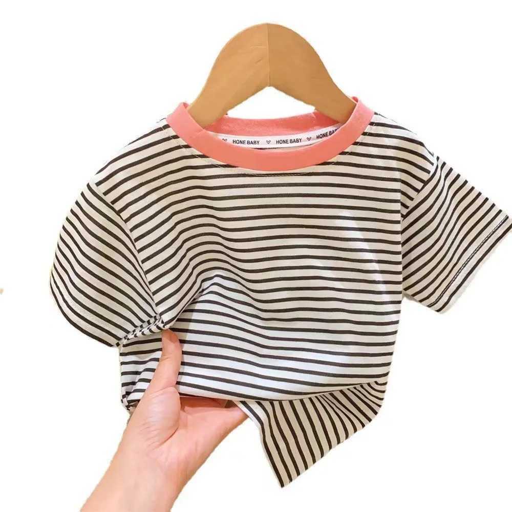Childrens Short-Sleeved Boys Girls 2023 Summer New Striped T-Shirt Baby Thin Section Half-Sleeved Bottoming Shirt Casual WearT250306