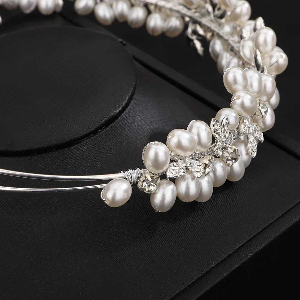 Pearl Rhinestone Silver Diamond Bridal Crown Fashion Party Headpiece Used for Wedding Hair Accessories Vintage Band Jewelry X250306