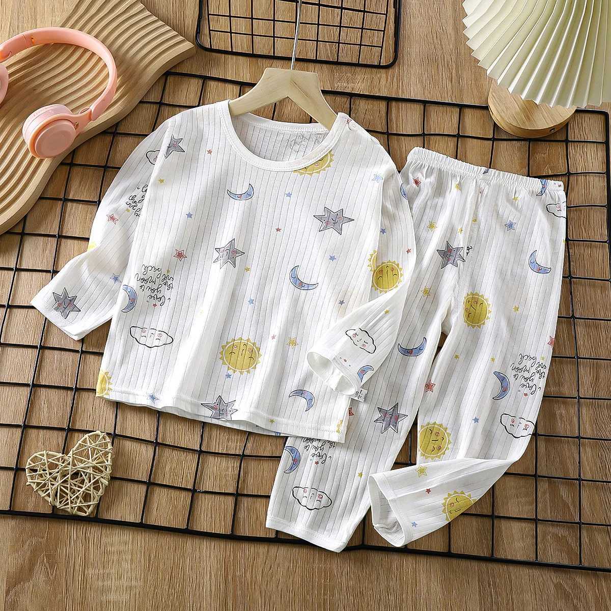 2024 New Summer Children Clothing Baby Home Clothes Set Long Sleeved Boys Girls Pajamas Thin Section Kids Pajamas Clothes M250306