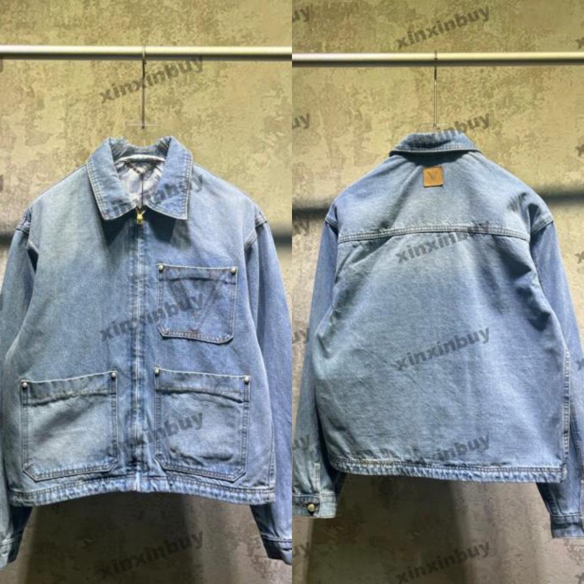 xinxinbuy Men designer Coat Jacket letter Gold embroidery Jacquard fabric material paris denim pockets long sleeves women BLUE khaki yellow M-2XL