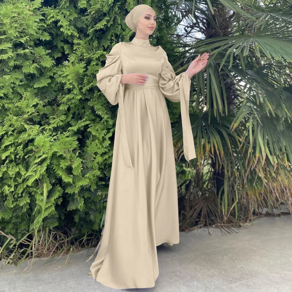 Eid Satin Ramadan Fashion Modest Abaya Muslim Dubai Saudi Arabic Slim Fit For Women Robe Clothes Femme Kaftan VestidosNo Scarf 250305