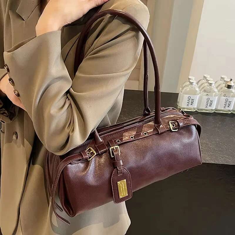 Belt Design Small PU Leather Shoulder Bags Women 2024 New Y2k Korean Fashion Retro Underarm Trend Simple Tote Bag Handbags