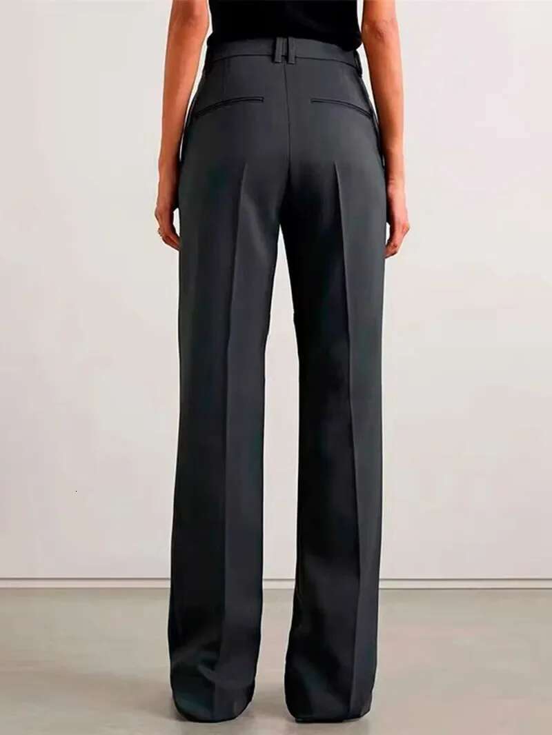 Women Gray High Waist Straight Suit Pants Spring Autumn New Female Wool Blend Skinny Trousers All-Match