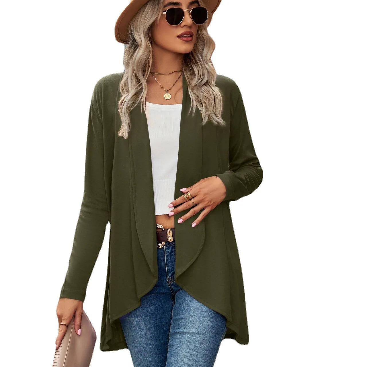 Spring Autumn Female Solid Color Loose Long Sleeve Coats Womens Cardigans Ladys Tops Jacket Casual Outwears 250306